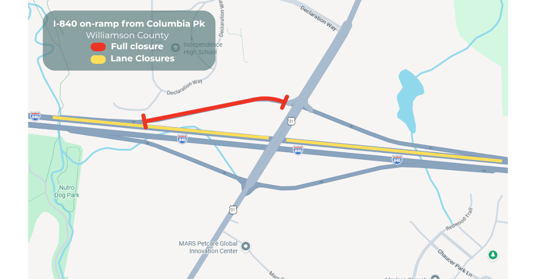 I840 Road Closure map 6/4/26